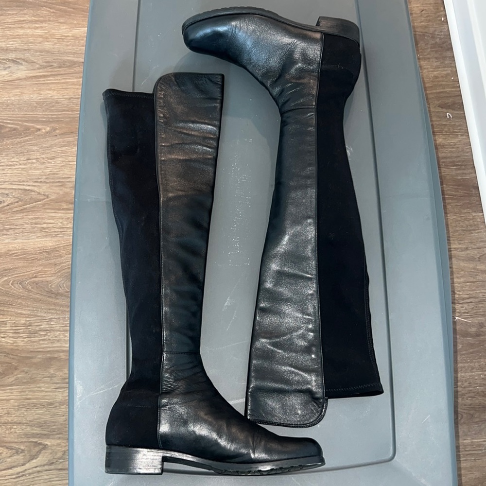 Stuart Weitzman 5050 Black Nappa Leather Over The Knee Tall Boots